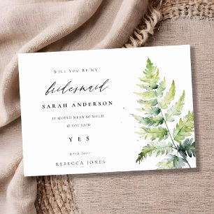Green Watercolor Fern Foliage Bridesmaid  Invitation
