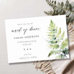 Green Watercolor Fern Foliage Maid Of Honour Invitation