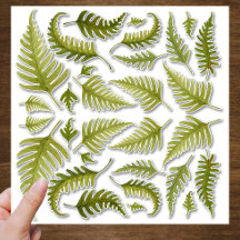 Green Watercolor Fern Leaves Contour Cut Sticker