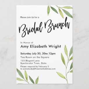 Green Watercolor Foliage Bridal Brunch Invitation