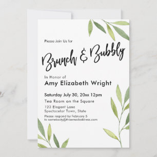 Green Watercolor Foliage Brunch & Bubbly Invitation