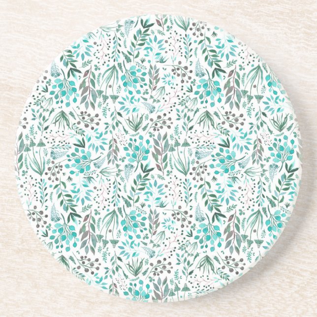 Green Watercolor Foliage Coaster (Front)