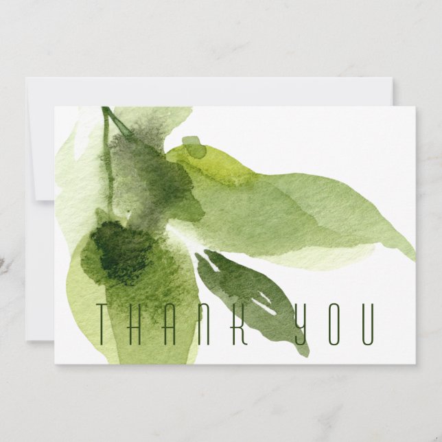 Green Watercolor Foliage Funeral Thank You Card (Front)