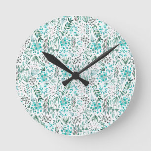 Green Watercolor Foliage Round Clock