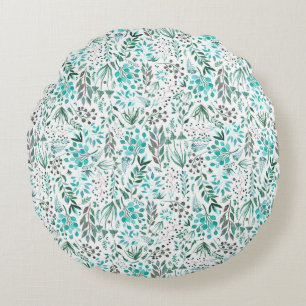 Green Watercolor Foliage Round Cushion
