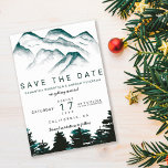 Green watercolor forest mountains save the date<br><div class="desc">Send your save the date with this modern deep green watercolor mountains and pine trees forest woodland wedding with hand painted mountains range with modern and simple typography.</div>
