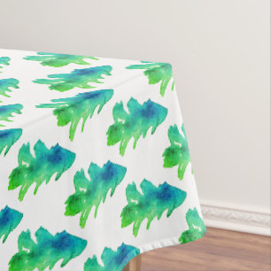 Green Watercolor Forest Pine Trees Tablecloth