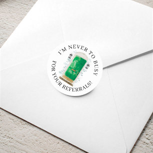 Green Watercolor Front Door Real Estate Referral Classic Round Sticker
