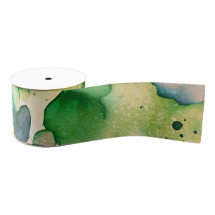 Green Watercolor Fusion Grosgrain Ribbon