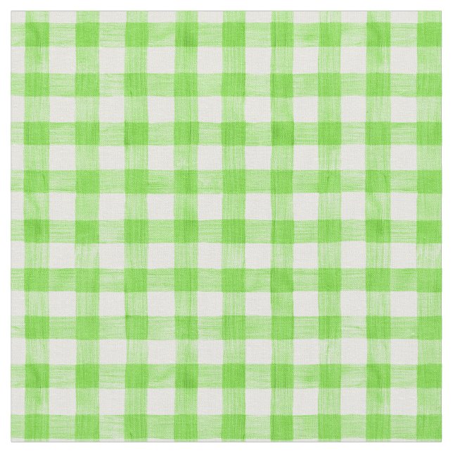 Green Watercolor Gingham Fabric (Close Up)