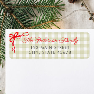 Green Watercolor Gingham Return Address Label