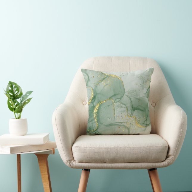 Green watercolor gold glitter abstract  cushion (Chair)