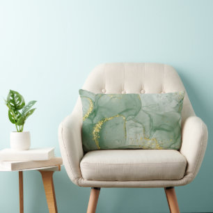 Green watercolor gold glitter abstract lumbar pill cushion