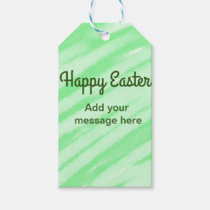 Green watercolor happy Easter add message pastel t Gift Tags