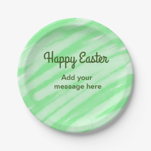 Green watercolor happy Easter add message pastel t Paper Plate