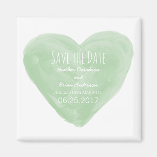 Green Watercolor Heart Save the Date Magnet