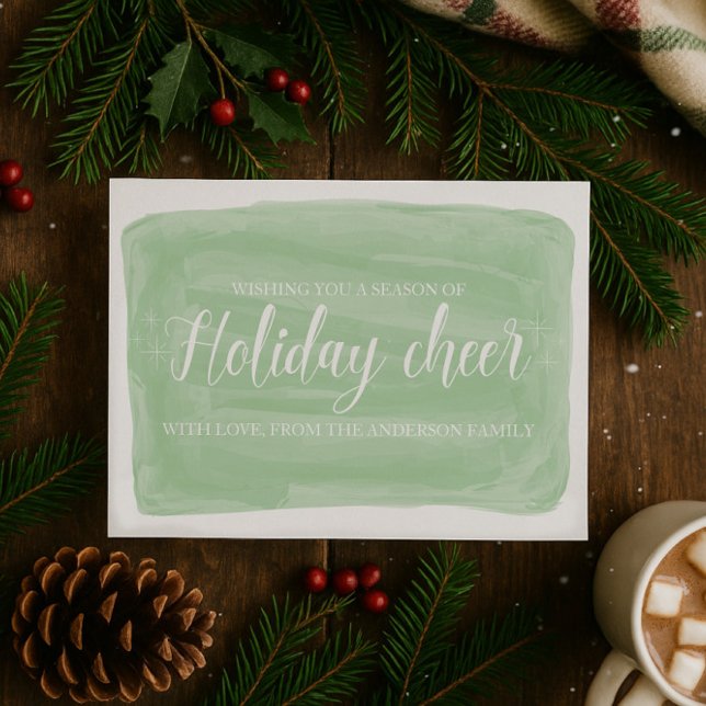 Green Watercolor Holiday Cheer Flat Card (Green Watercolor Holiday Cheer Christmas Flat Card)
