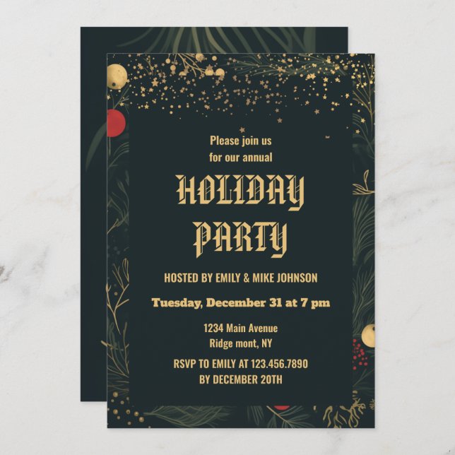 Green Watercolor Holly Festive Holiday 2025 Party  Invitation (Front/Back)