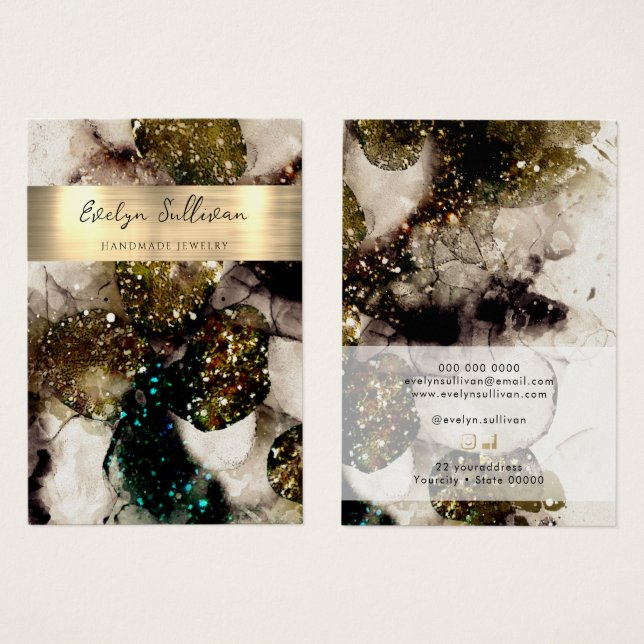 Green watercolor jewellery display card (Front & Back)