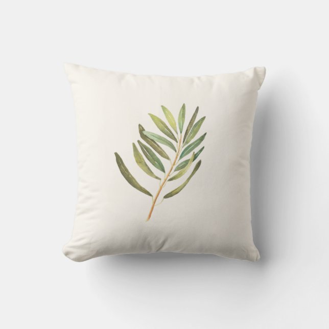 Green Watercolor Leaf Cushion (Front)