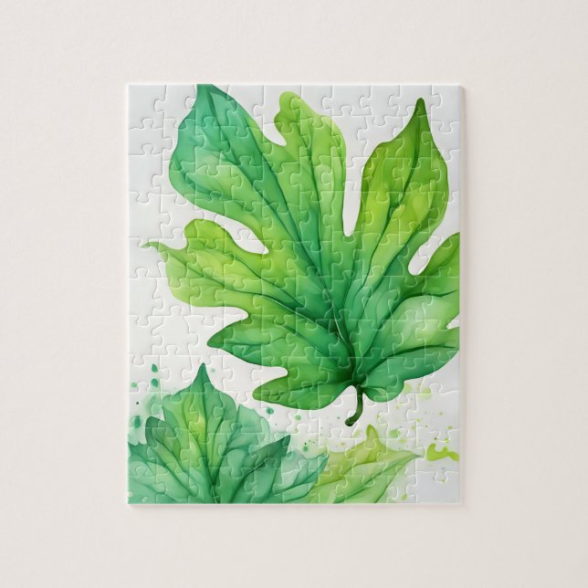 Green Watercolor Leaf Jigsaw Puzzle (Vertical)