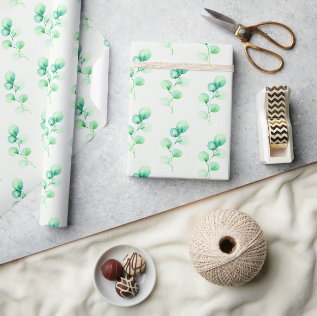Green Watercolor Leaf Pattern Wrapping Paper (Crafts)