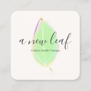 Green Watercolor Leaf Square Business Card