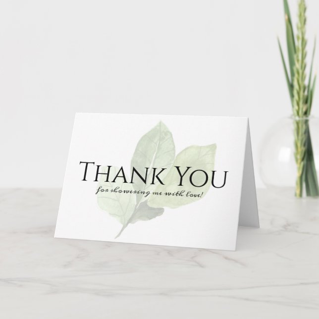 Green Watercolor Leaf Thank You Card (Front)