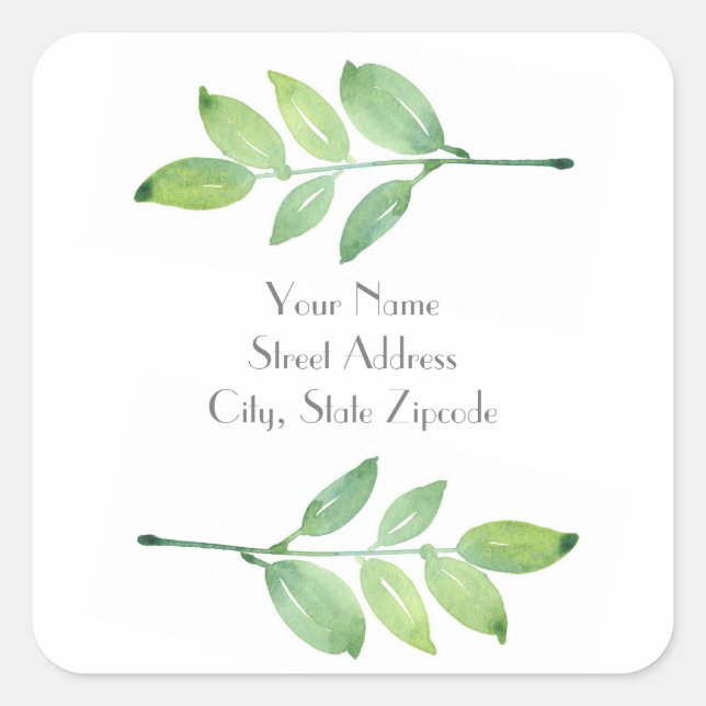 'Green Watercolor Leaves 3' Labels (Front)