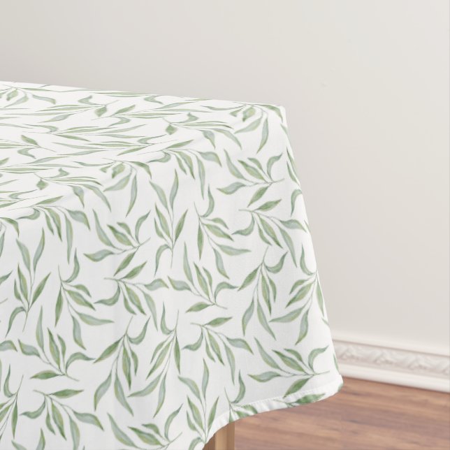 Green Watercolor Leaves Botanical Pattern Tablecloth (In Situ)