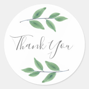 Green Watercolor Leaves Classic Round Sticker