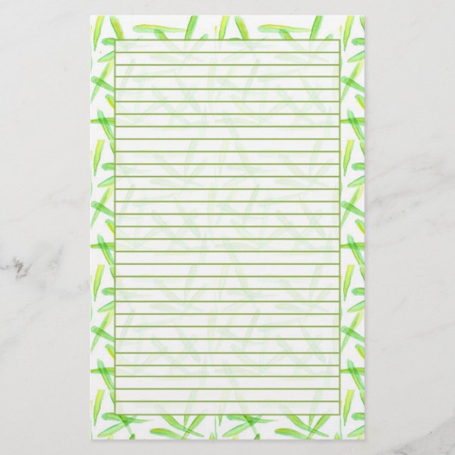Green Watercolor Leaves Lined Stationery (Front)