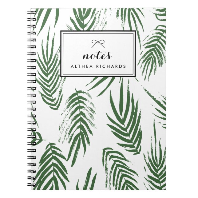 Green Watercolor Leaves Pattern Custom Notebook (Front)