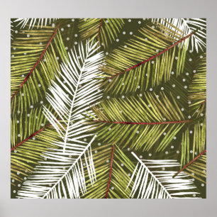 Green Watercolor Leaves: Seamless Illustration Poster