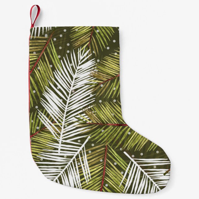 Green Watercolor Leaves: Seamless Illustration Small Christmas Stocking (Front)