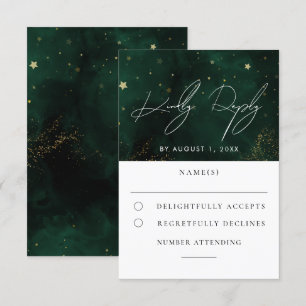 Green Watercolor Magical Gold Wedding RSVP Card