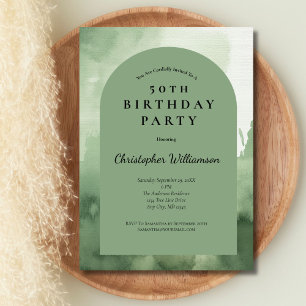 Green Watercolor Men's Modern Arch 50th Birthday Invitation