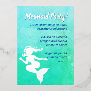 Green Watercolor Mermaid Foil Invitation