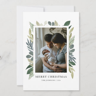 Green Watercolor Merry Christmas Photo Card