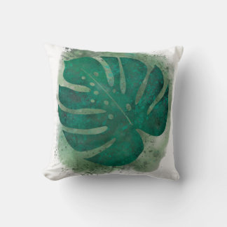 Green Watercolor Monstera Cushion