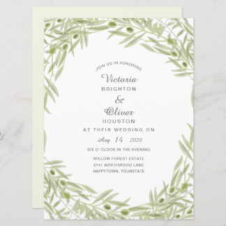 Green watercolor Olive branch Wedding Invitations