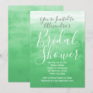 Green Watercolor Ombre Modern Bridal Shower Invitation