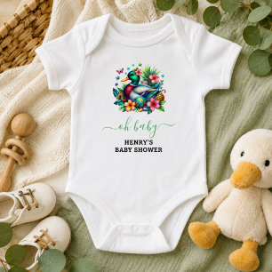 green Watercolor One Lucky Duck Boy 1st Birthday Baby Bodysuit