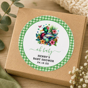 green Watercolor One Lucky Duck Boy 1st Birthday Classic Round Sticker