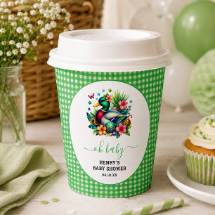 green Watercolor One Lucky Duck Boy 1st Birthday Paper Cups