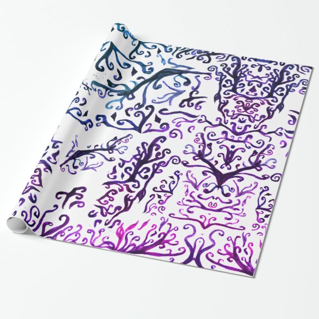 Green Watercolor Ornaments Wrapping Paper (Unrolled)