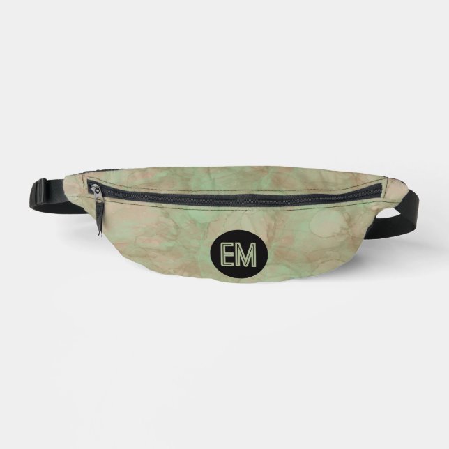 Green Watercolor Paint Circles Initials Monogramed Bum Bags (Front)