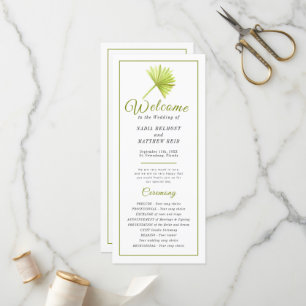 Green watercolor palm frond leaf wedding ceremony  program