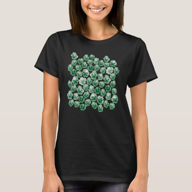 Green Watercolor Pansies  Green Flower Pansy T-Shirt (Front)