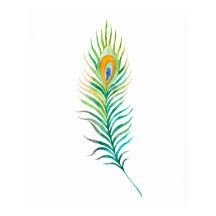 Green watercolor peacock feather
